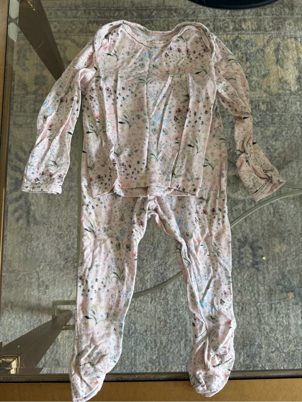 solly baby Pink Floral Footed Pajama Set